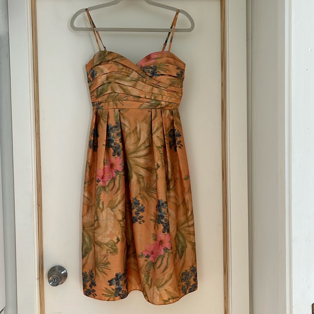 Anthropologie Orange Floral Midi Dress